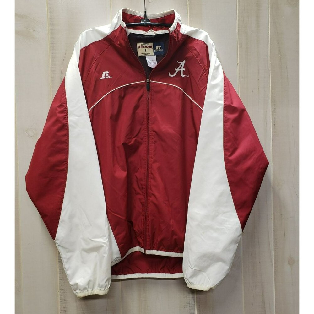 Red & White Alabama Windbreaker Jacket Team Issue Russell, Size Small, Full Zip